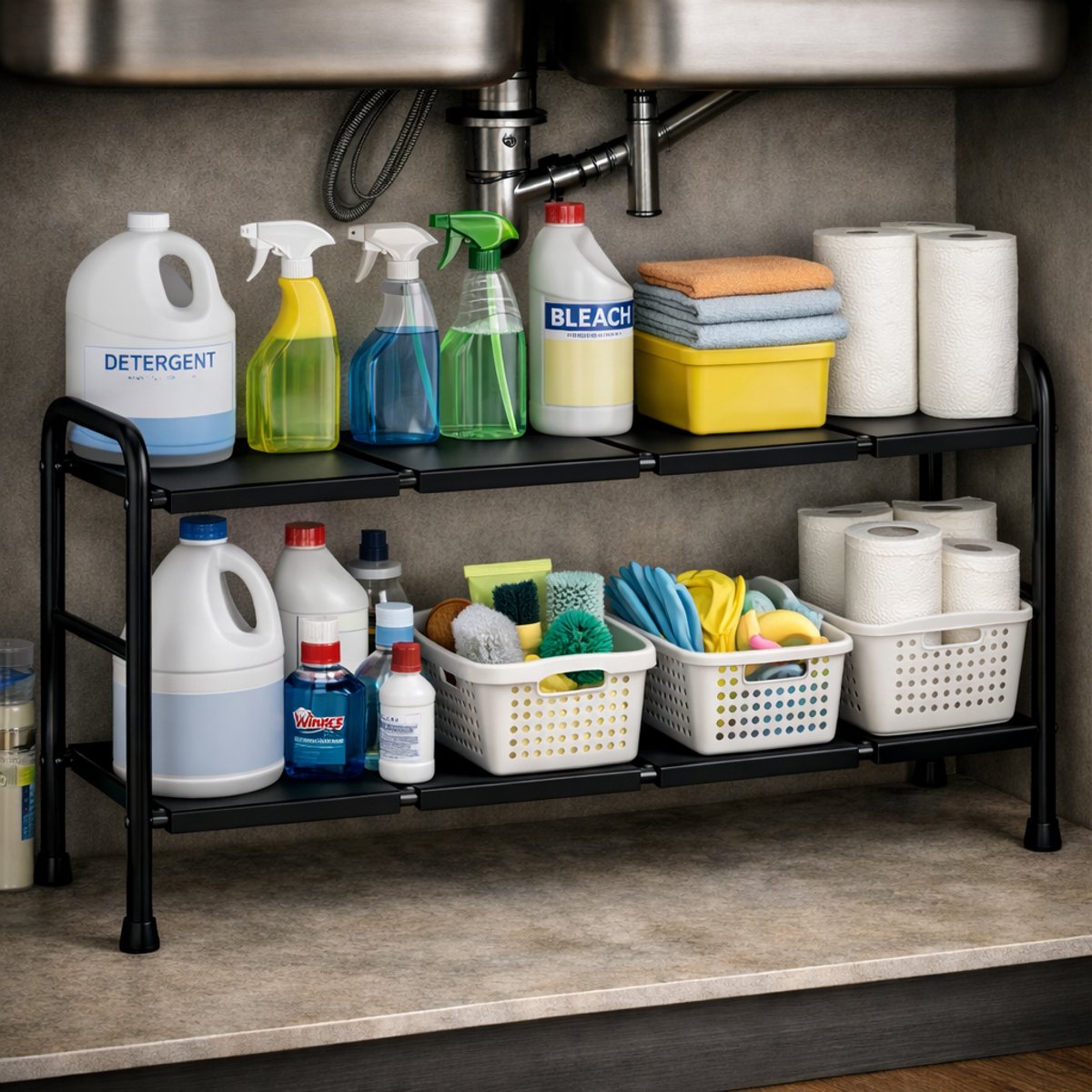 MeubelsvanJoep gootsteenkast organizer zwart - Keukenkastorganizers - keuken accessoires - Verstelbaar van 50 CM tm 88 CM