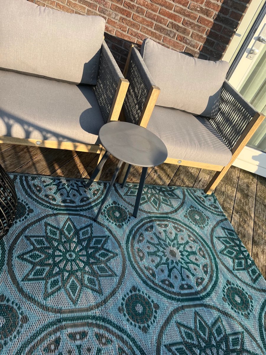 Buitenkleed 120-180cm, turquoise/bruin