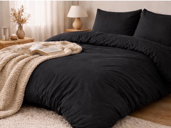 Dekbedovertrek Flanel Effen Zwart 140x200/220 cm + 1 kussensloop van Merkloos — afbeelding 4