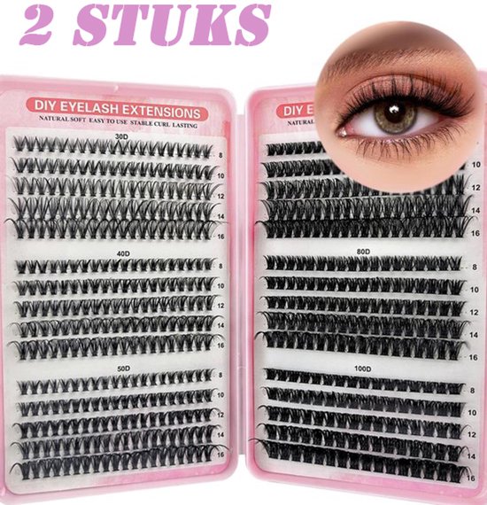 2 pièces Faux Cils - 600 pièces cils individuels 30-40-50-60-80-100D Cluster Lashes - Kit Diy Eye Lashes - 8 -16 mm courbure D - Extensions de cils - Cluster - Lashes - Naturel - Morceaux de cils - pour filles et femmes