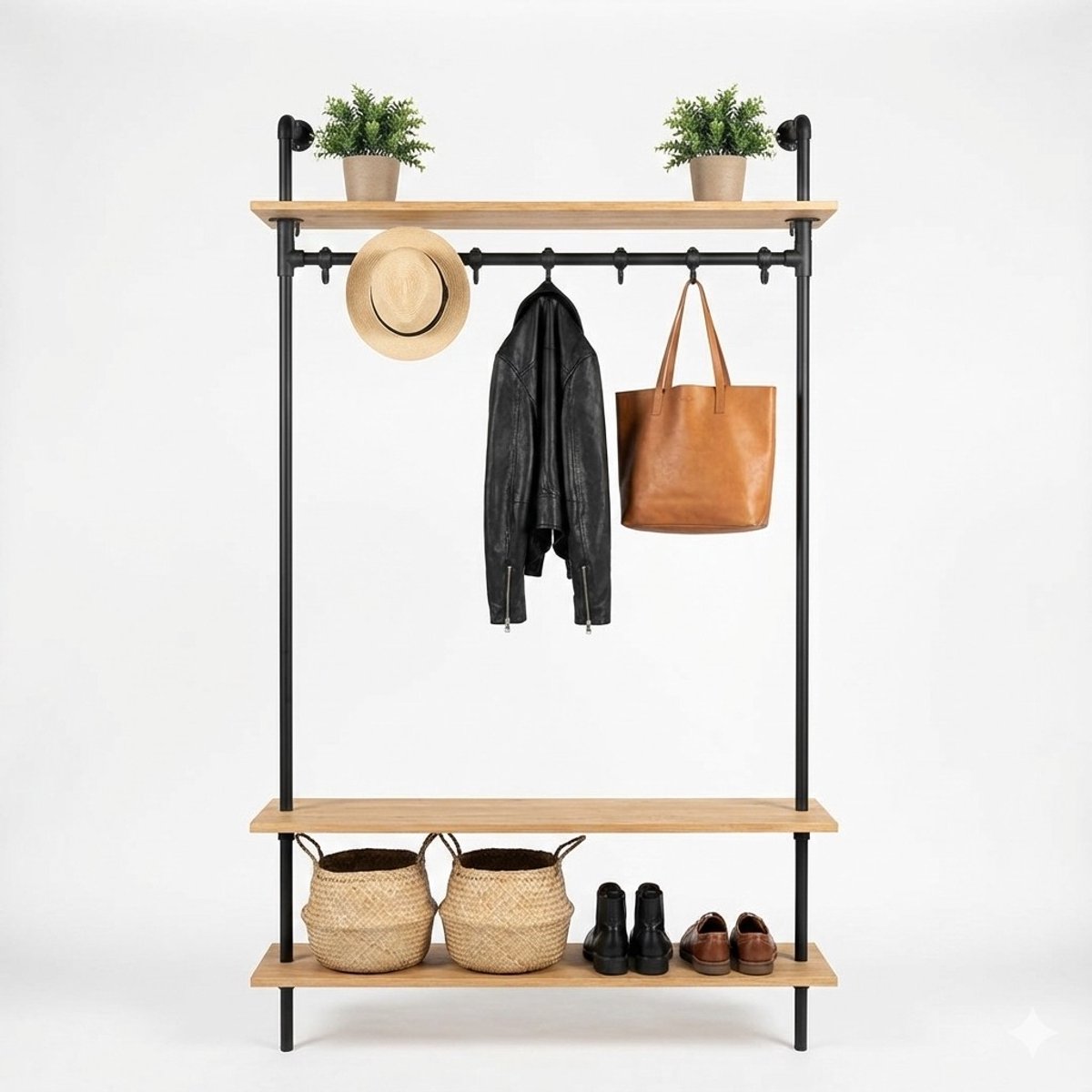 Industriële Kapstok 120 cm – Eiken Naturel & Staal – Design85 Roem