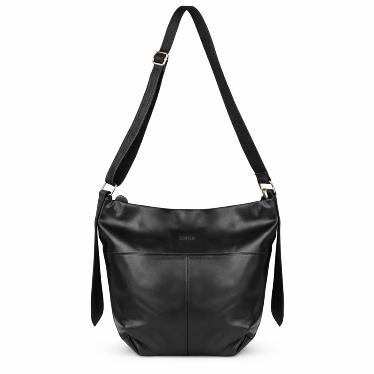 Solier FL46 SELINE - shopper hobo schoudertas voor dames - natuurlijk leer - ruime inhoud - verstelbare schouderband - zwart