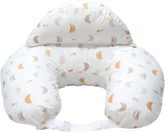 Laavir® Voedingskussen - 3-in-1 Zwangerschapskussen met Afneembare Hoes - Ergonomisch Baby Voedingskussen - Ondersteuning bij Borstvoeding & Flesvoeding - Maan & Ster Design - Wit