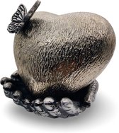 Hangemaakte As Urn - 700 ML - Crematie Urn - Uniek - Voor Huisdieren of Menselijk As - Crematie As - Mini Urn - Decoratie Urn - Handen met Hart - Zilver