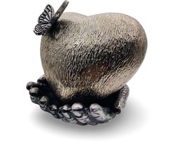 Hangemaakte As Urn - 700 ML - Crematie Urn - Uniek - Voor Huisdieren of Menselijk As - Crematie As - Mini Urn - Decoratie Urn - Handen met Hart - Zilver