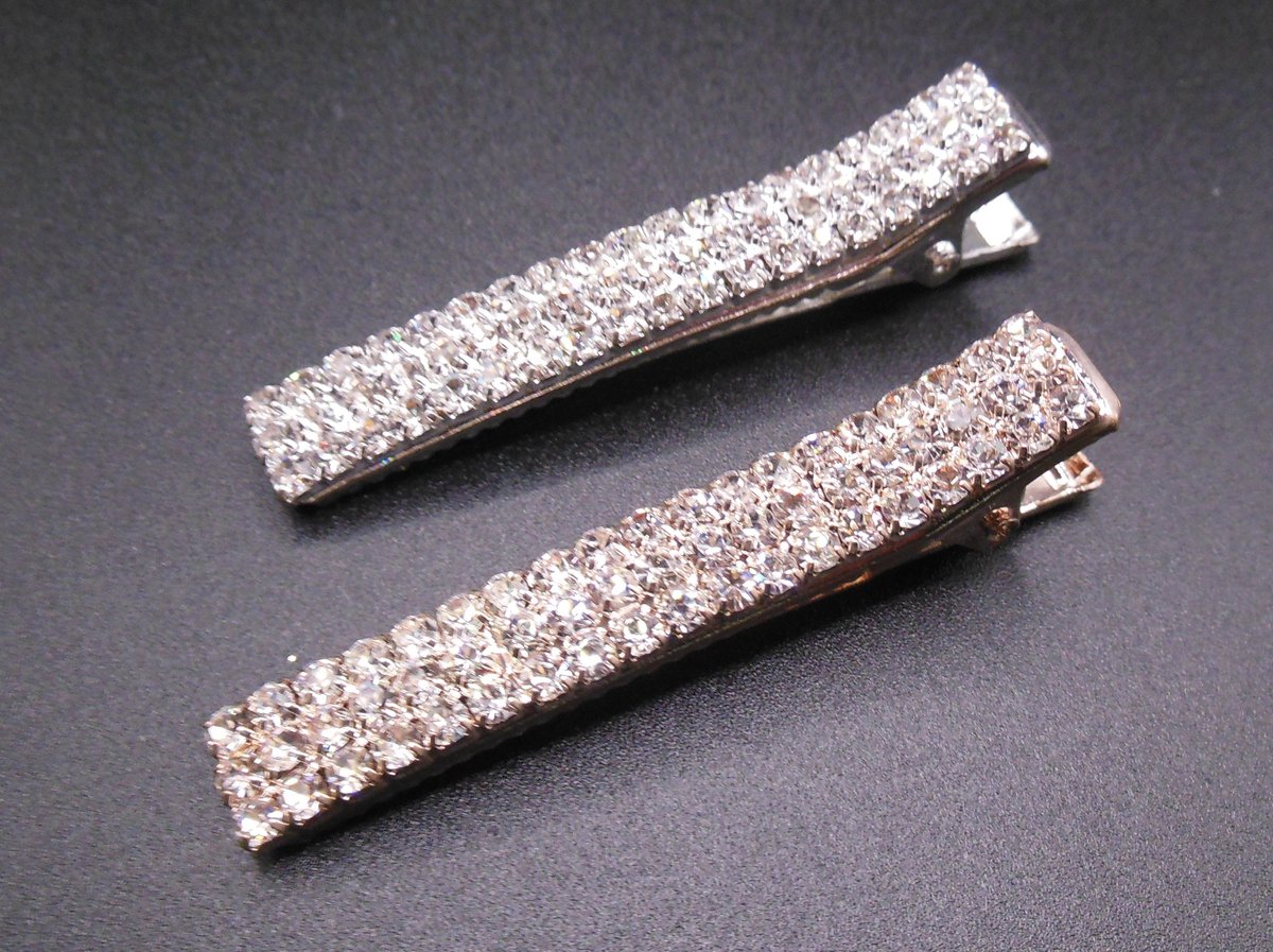 Duckklem recht zilverkleurig-rosékleurig met strass