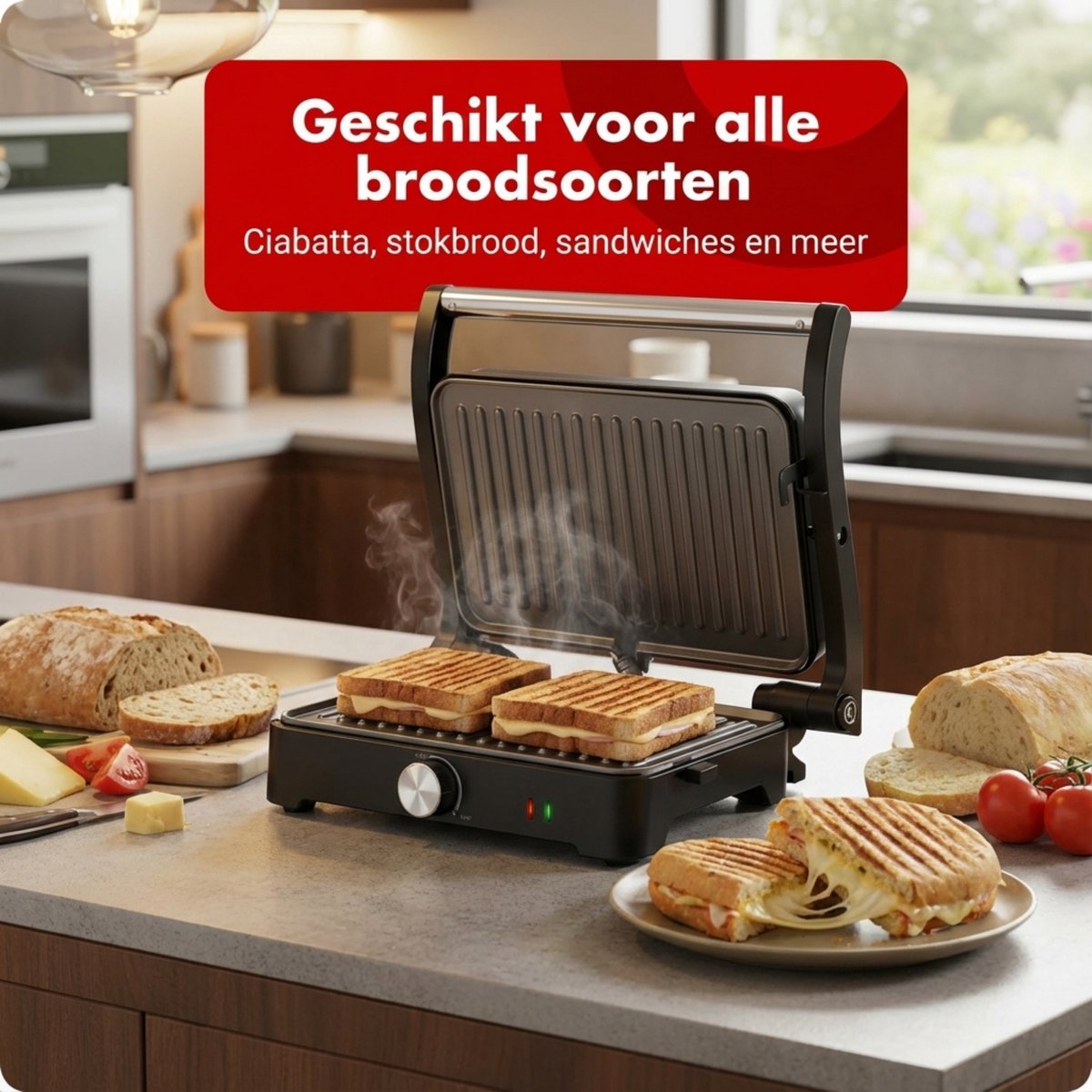 Tomado XXL Tosti apparaat - Instelbare temperatuur - Contactgrill - PFAS vrij - Grill apparaat - Tosti ijzer - 1500W - TGC3001S — cadeau in Kookcadeaus - foto 4