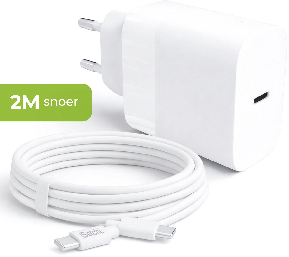 iSetchi 40W Snellader – USB-C Kabel & Adapter – Inclusief 2m Kabel – Compacte Snellader – Universeel – Wit