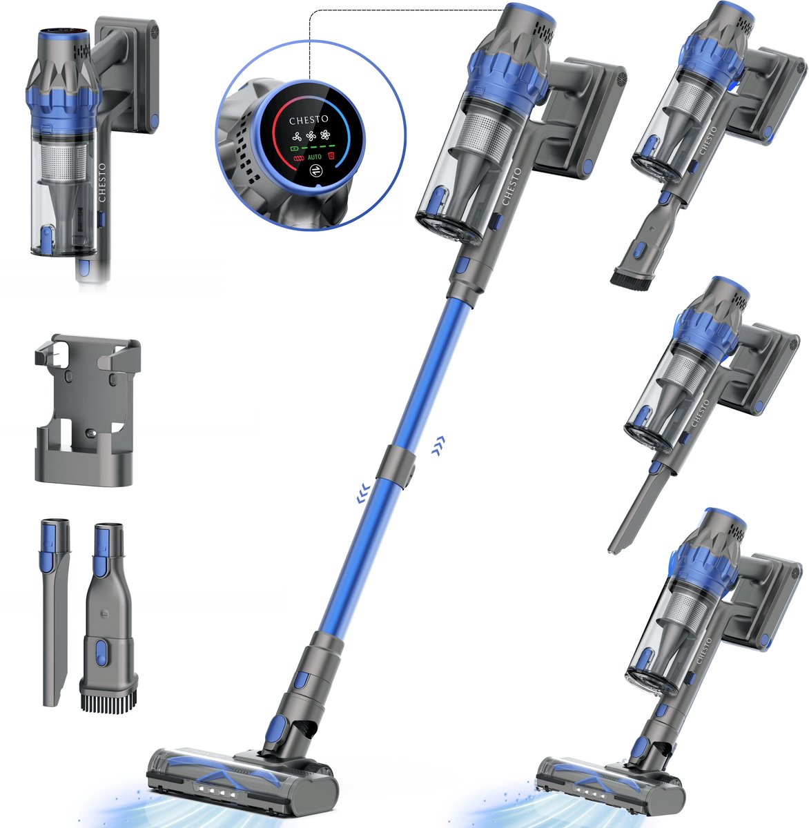Chesto Steelstofzuiger Draadloos - 300Watt - Met 3 verschillende opzetstukken - Draadloze Stofzuiger
