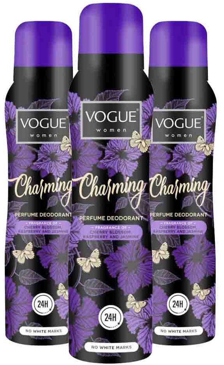Vogue Charming Parfum Deodorant - 3 x 150 ml - Voordeelverpakking