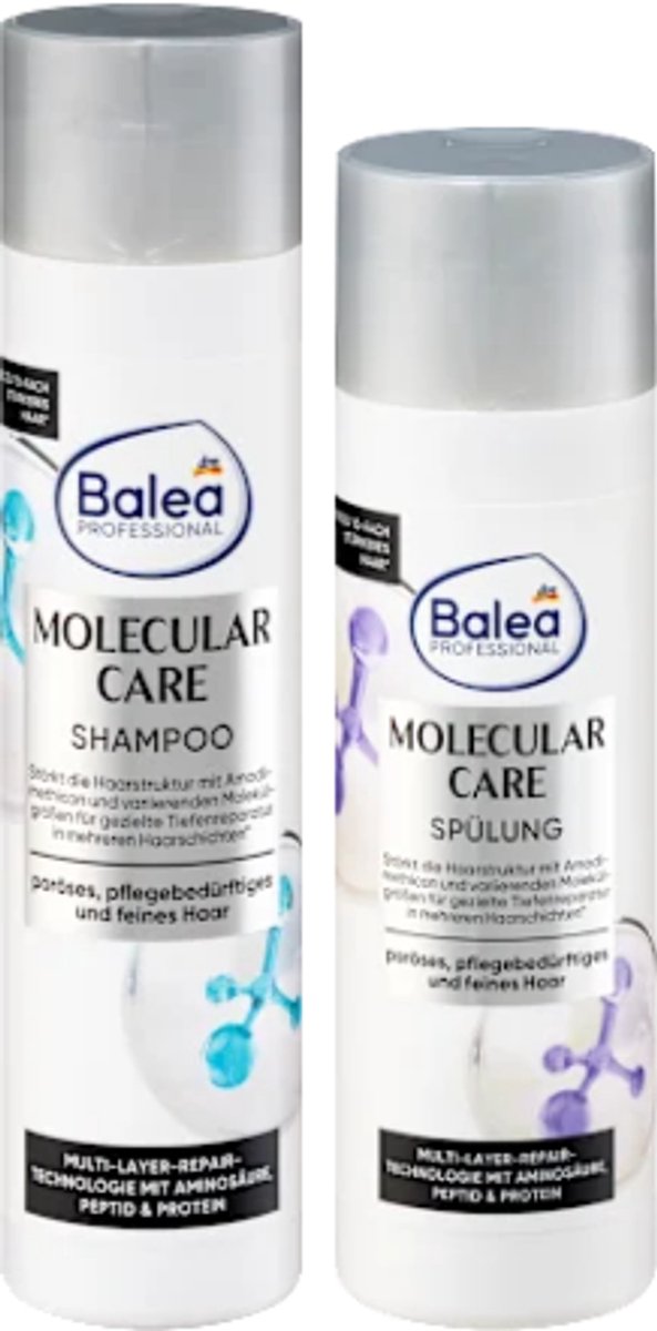 Balea Professional Molecular Care Set - Shampoo & Conditioner | 1x250ml 1x 200ml - Intensieve Herstelverzorging - Voor Beschadigd & Gestrest Haar