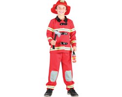 Joya Kids® Brandweer Verkleedpak Kind Rood | Carnavalskleding | Brandweerman Kostuum Kinderen | Carnaval Verkleedkleding Jongens | Incl Rode Brandweerjas, Broek & Hoed | Brandweerpak Sam | Verkleedkleren Kind | Maten 130 - 140 | 8 - 10 Jaar | Large
