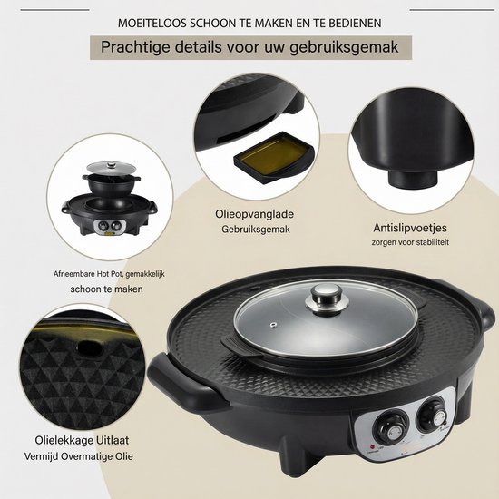 Koreaanse BBQ/Hotpot - Zwart - Koreaanse Grill - Inclusief Deksel — afbeelding 4