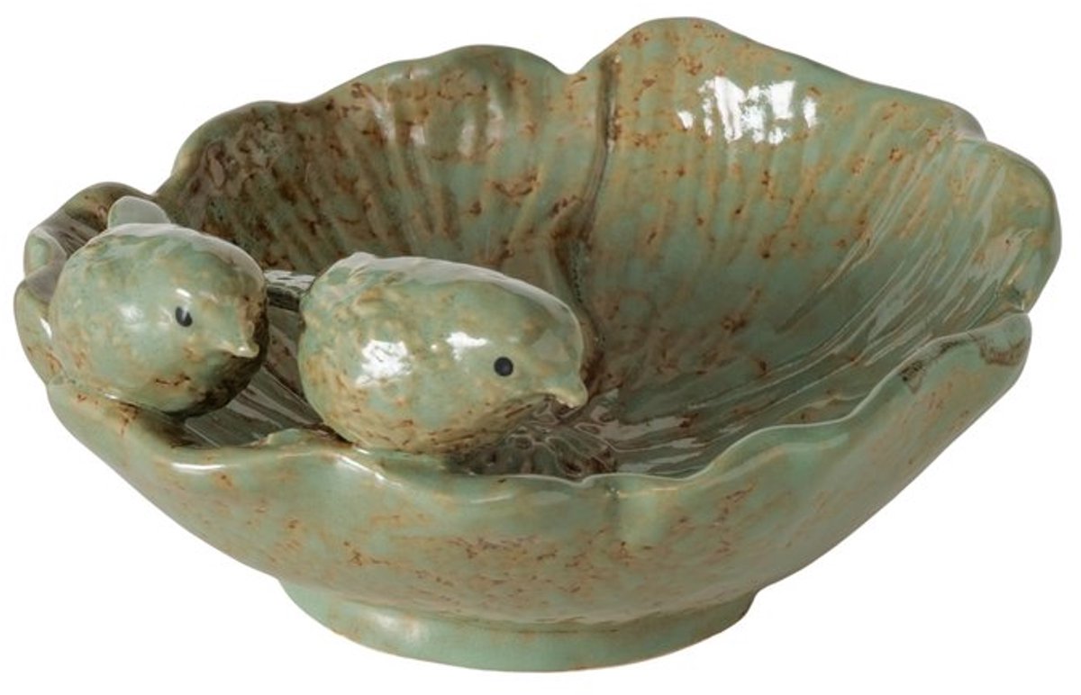 Boltze- Vogelbad - Vogelvoederschaal - Vogelschaal - Groen - Keramiek - 15x14x8cm