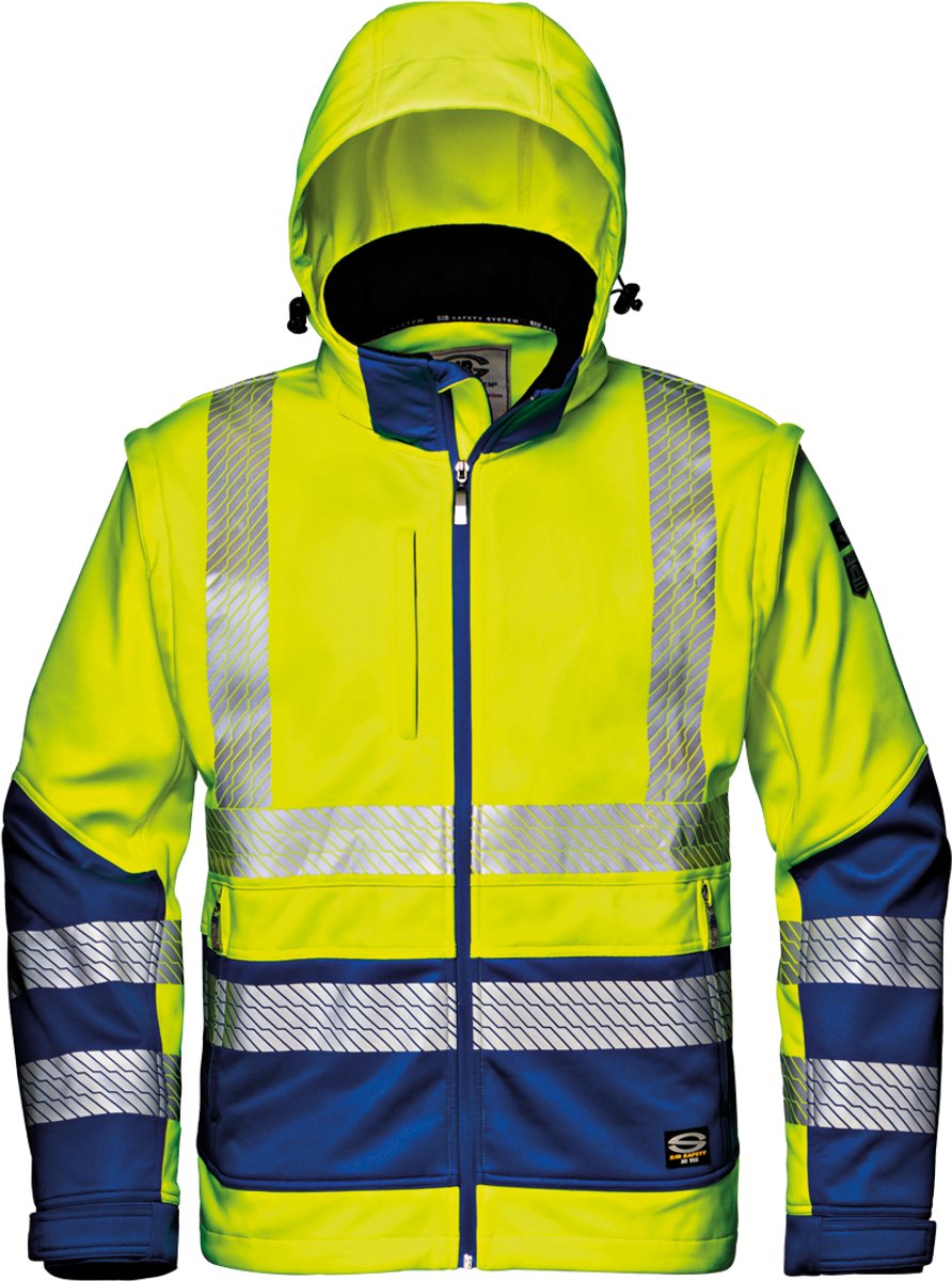 SIR SAFETY STARMAX Hi Vis Reflecterend Softshell Werkjas HEREN Veiligheidsjas Geel Blauw - Winddicht - Afneembare Mouwen - Reflecterende Band