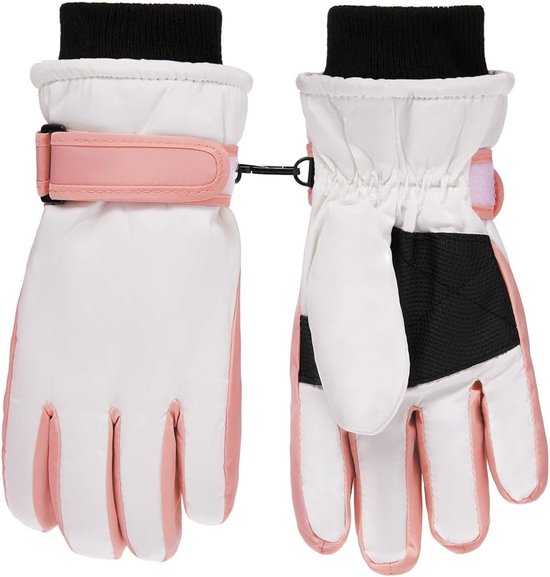 MDUG Winter skihandschoenen voor kinderen - wit en roze - geschikt voor jongens en meisjes van 3-5 jaar - warm, waterdicht en spatwaterdicht - geschikt voor skiën, snowboarden, fietsen en andere sporten