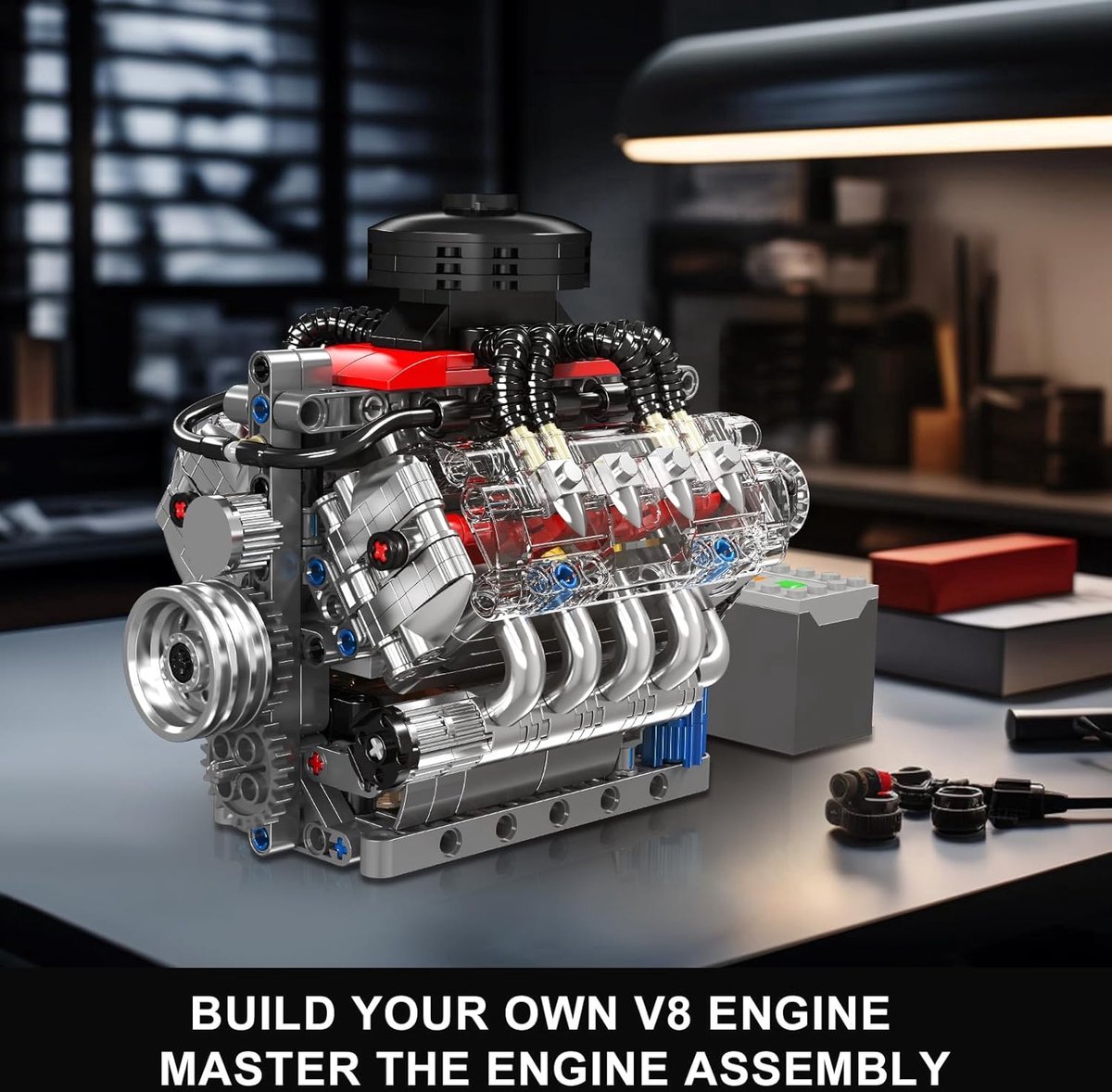 Mould King 10171 Icons Technic V8 formule 1 motor | F1 speed champions modelbouw | Creator classic bouwpakket compatibel met lego | Technische speelgoed ideas voor expert volwassenen & kinderen | Bouwdoos met 535 bouwstenen — afbeelding 12