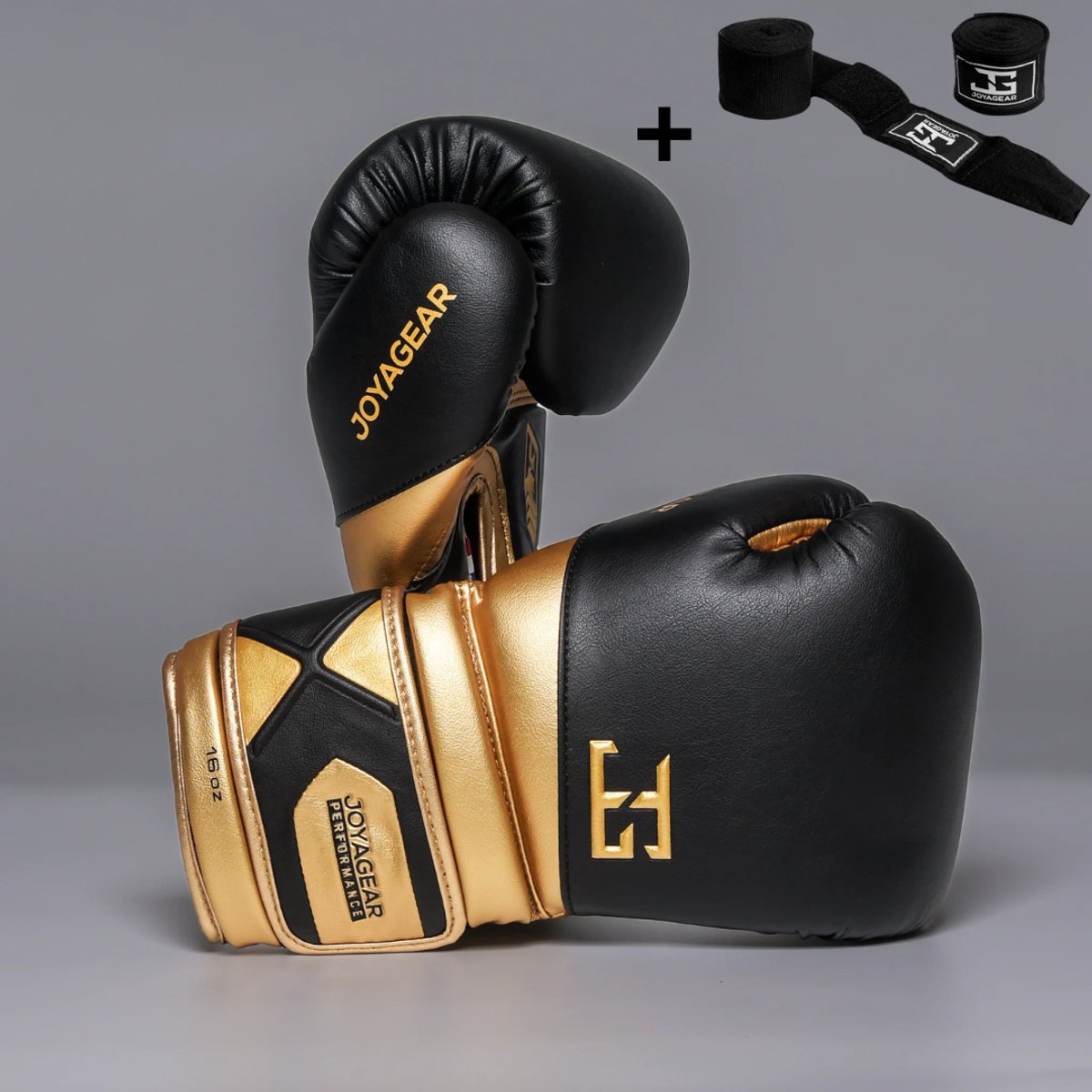 Joyagear Performance V2 Bokshandschoenen – Zwart/Goud – 14 oz – Geschikt voor Boksen, Kickboksen, Muay Thai & MMA – Inclusief Bandage Set