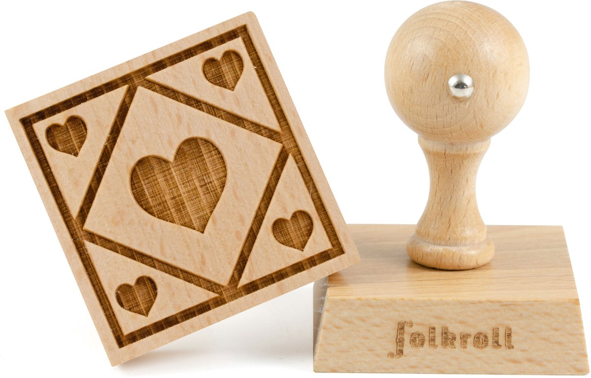 Folkroll koekjesstempel geruit hart, 55x55 mm, koekjesstempel, bakstempel, koekje, stempel, motief, beukenhout, 336786