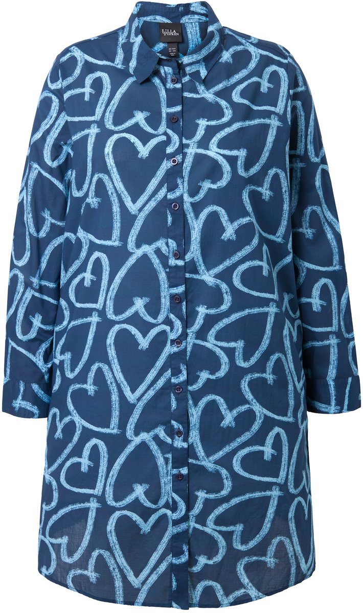 Ulla Popken - Dames - Lange blouse harten overhemdkraag lange mouwen - Inktblauw - Maat 50+