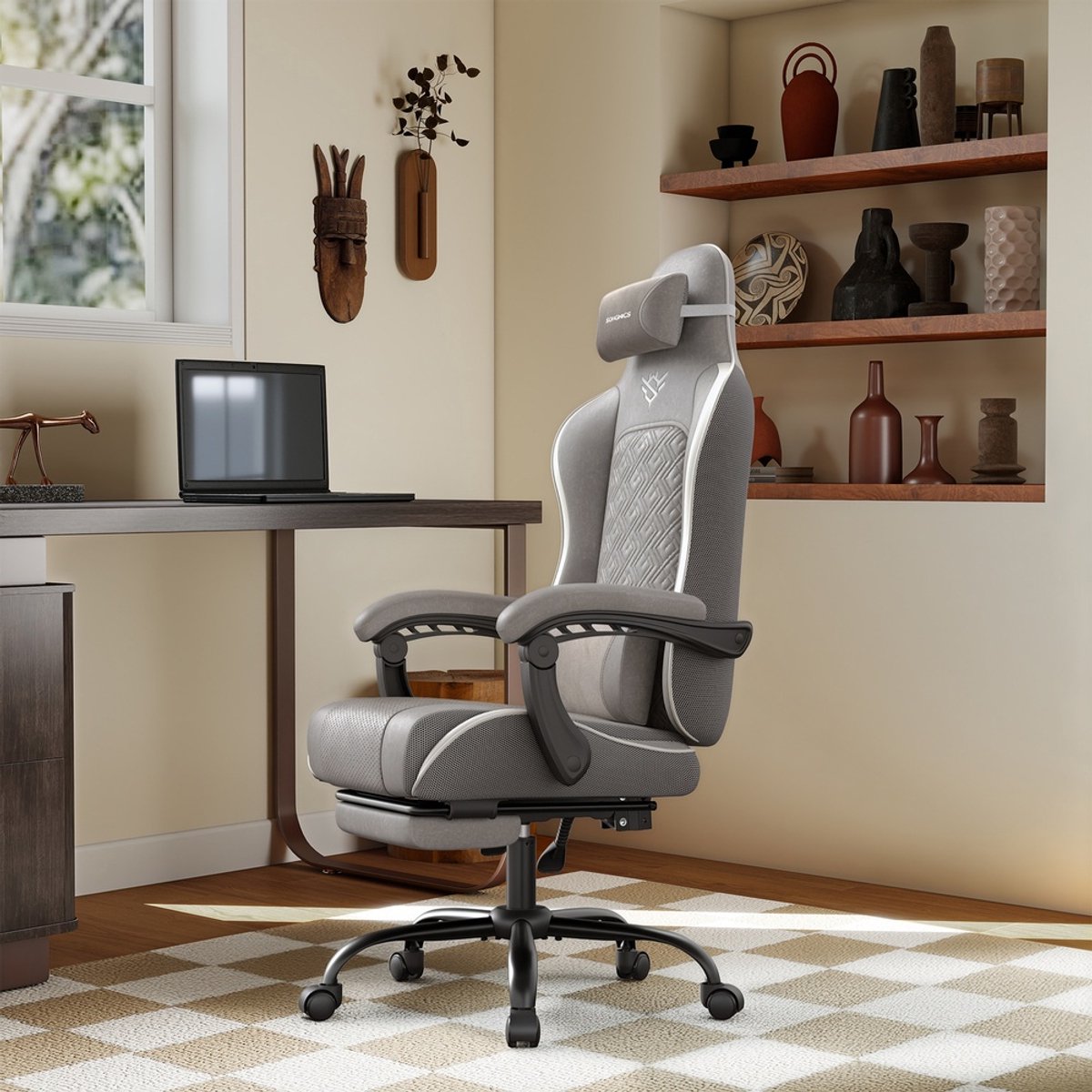 Gamingstoel – Ergonomisch met voetensteun en verend zitkussen – Grijs