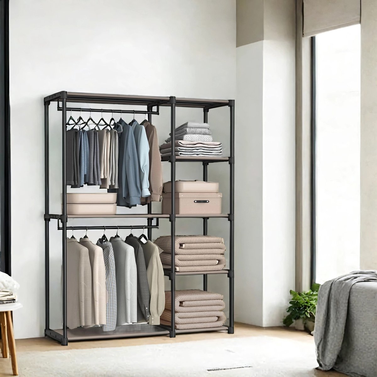 Open kledingkast – Kledingstangen – 43 x 124 x 182 cm – Zwart