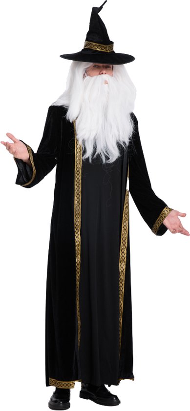 Joya Party® Costume de Magicien Hommes | Robe Noire en Velours avec Détails Dorés & Chapeau de Magicien | Costume Merlin Adultes | Costume de Déguisement Hommes | Carnaval & Fête à Thème Homme | Taille XL / XXL
