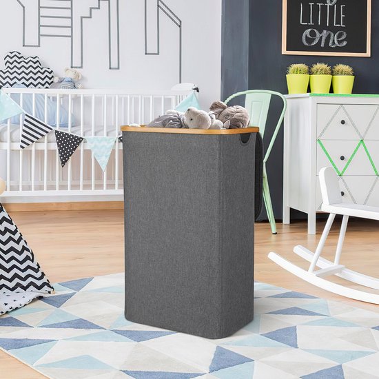 Wasmand,100L Grijs ,Stoffen Wasmand met Deksel ,Sterk materiaal