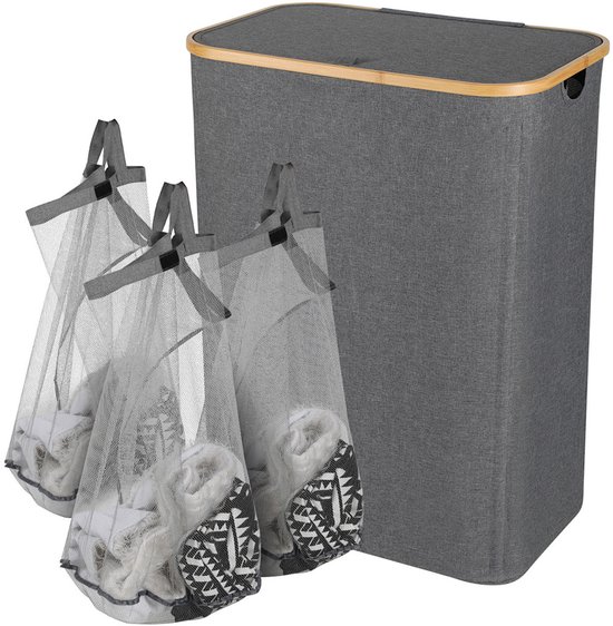 Panier à linge, 160L Gris, Panier à linge en tissu avec couvercle, Matériau solide