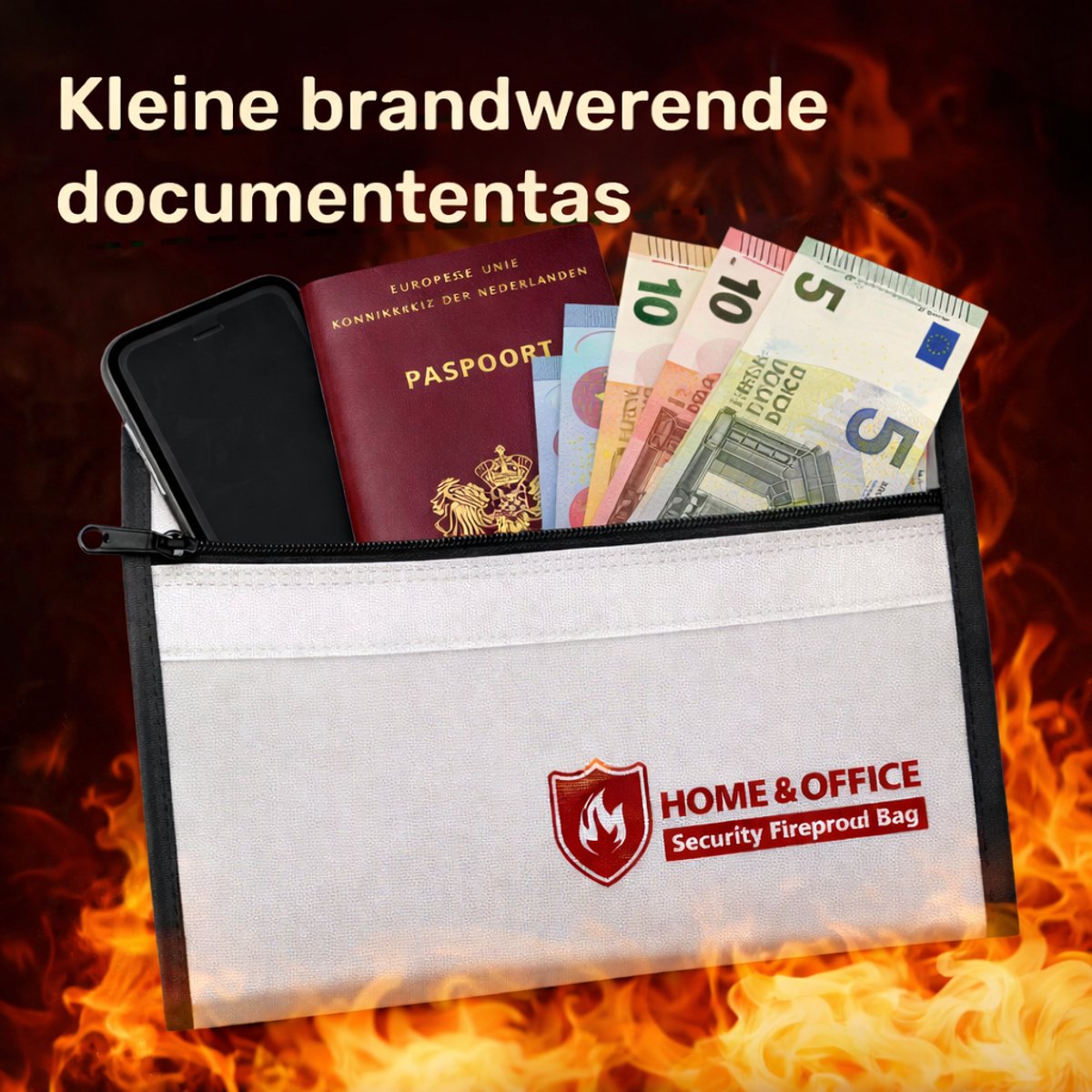 Kleine Brandveilige Documententas 2026 Model – Hittebestendige & Waterafstotende Geldtas voor Paspoort, Geld, Telefoon en Waardevolle Spullen – Compact & Licht