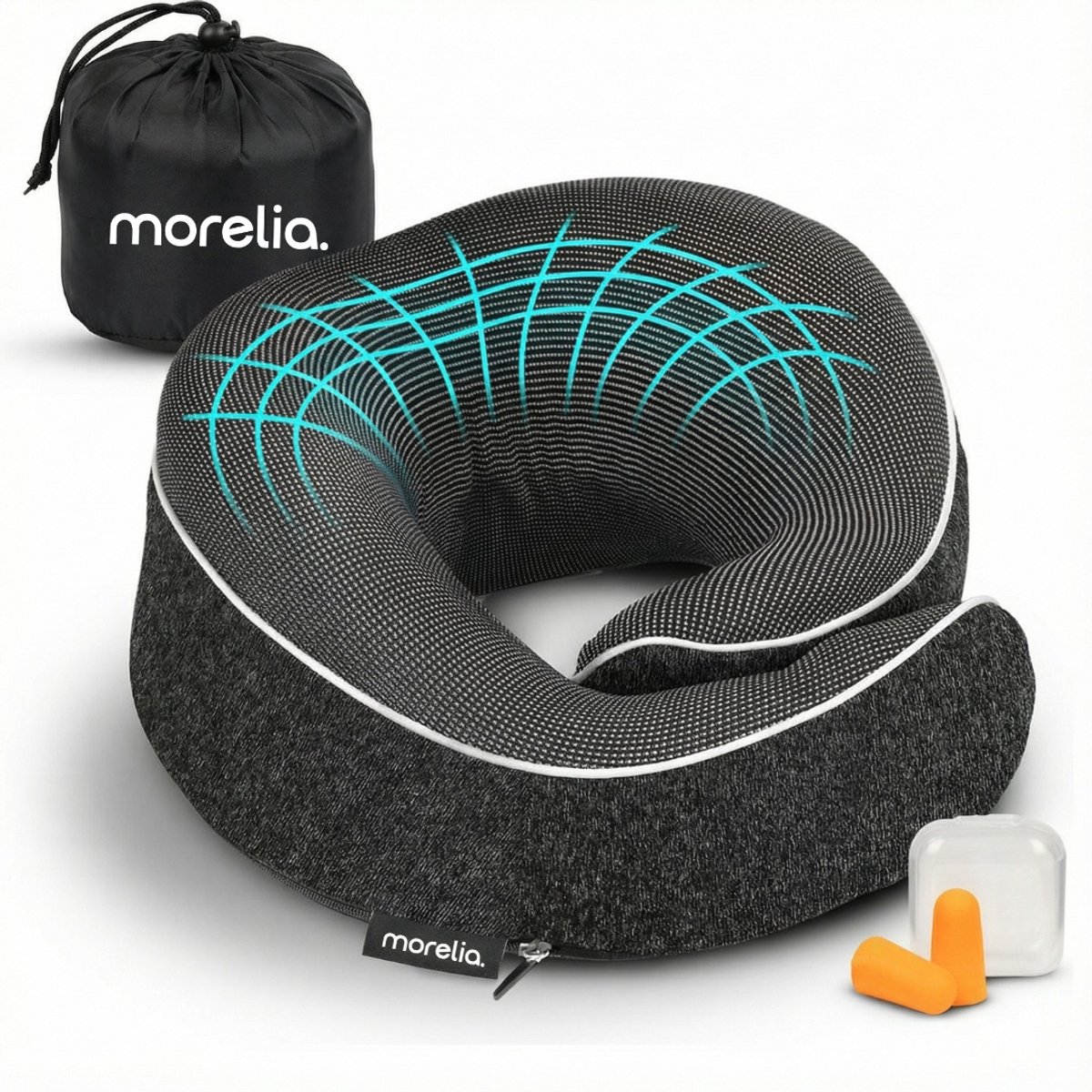 Bol.com Morelia® Volledige Set Nekkussen Donker Grijs - Luxe Reiskussen voor het Vliegtuig en de Auto - Traagschuim aanbieding