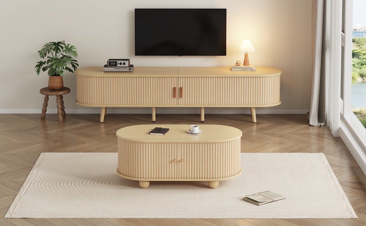REDOM TV-meubel en salontafel 175 * 40 * 42 cm & 100 * 50 * 40 cm van MDF, laden en schuifdeuren