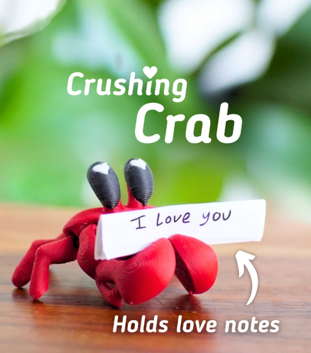 Crushing Crab 3D Print | Vera's Arts & Dice | Valentijnscadeau Kado | Verliefde Krab 3D Print - Speelgoed - Verzamelobject - Rood Zwart Wit - Kan Briefjes Vasthouden
