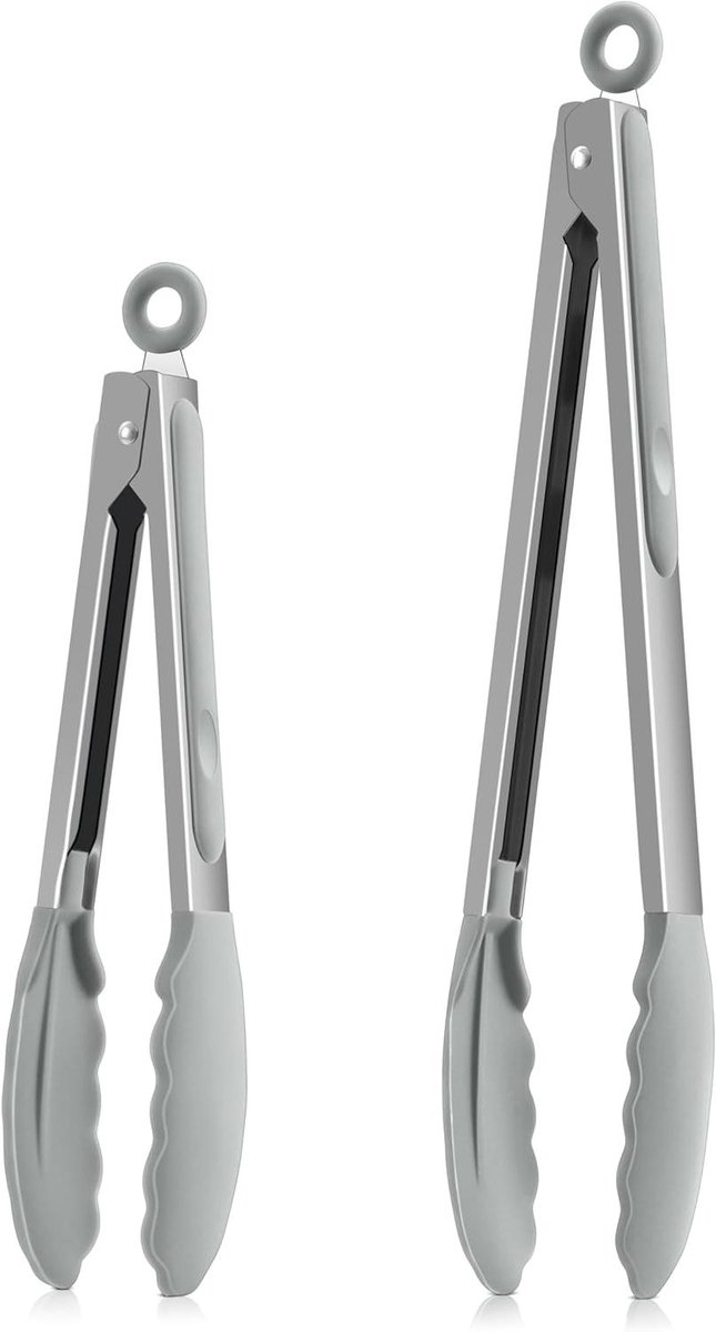 BBQ Tangen Set - Roestvrij Staal - Anti-slip Handvat - Vaatwasmachinebestendig - Hittebestendig - Geschikt voor Outdoor Koken - Zwart - Barbecue Tang Set van 2 - RVS tangen (2 stuks, zwart)