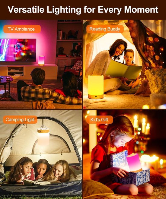 Led-nachtlampje met aanraakfunctie, 7 kleuren, dimbaar, warm modus, met nachtlampje voor volwassenen, draadloos, oplaadbaar, type-c, ideaal voor slaapkamer en kindergebruik — afbeelding 5