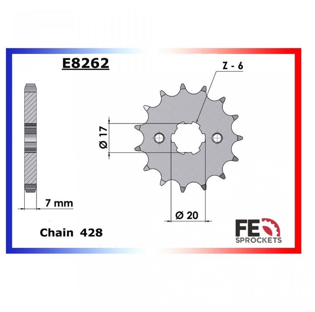 Pignon de sortie de boite France Equipement pour Moto Honda 125 CBF 2021 à 2023 FE8262.14 / 14 dents Pas 428 Neuf