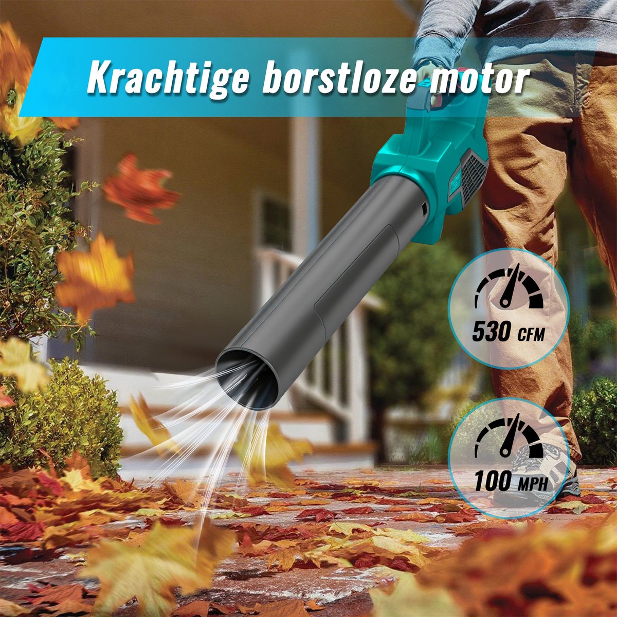 Draadloze bladblazer, variabele snelheidsstanden, 2×5,5Ah-accu's & snellader, lichtgewicht elektrische bladblazer voor gazononderhoud, tuin, bladeren, stof & sneeuw – foto 4