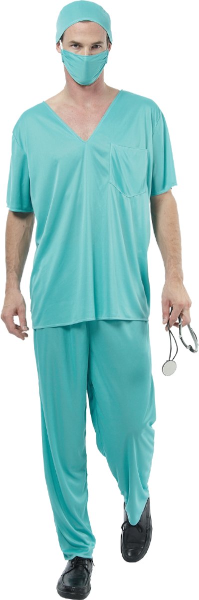 Joya Party® Chirurg Verkleedpak Heren | Dokter Verkleed Kostuum Mannen | Medisch Chirurgen Outfit met Mondkapje & Hoofddeksel | Verkleedkostuum Man Carnaval & Halloween | Maat M/L