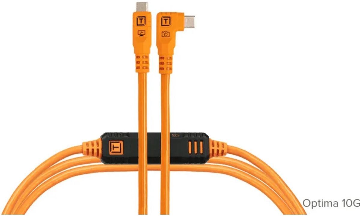 TetherTools TetherPro Optima 10G USB-C 15' (4.6m) Straight to Right, High-Visibility Orange
