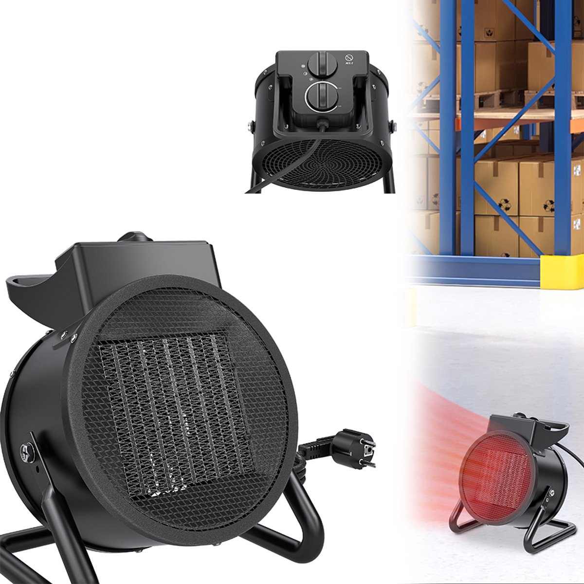 Aufun Keramische Verwarming Keramische Elektrische Radiator - Regelbare thermostaat - 2000 W - 3 Modi-Zwart