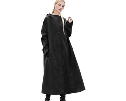 Generisch Lange regenjas, waterdichte regenjas, lange regenbescherming, winddichte trenchcoat, opvouwbare poncho, windbreaker voor fiets, pendelen, vissen，zwart