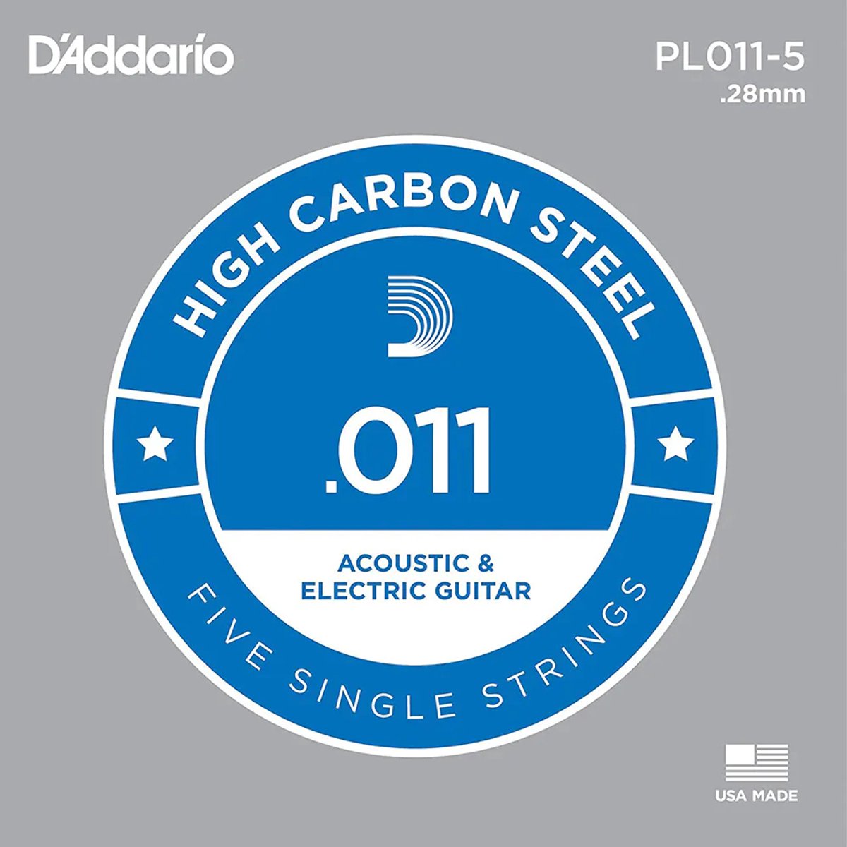 D'Addario PL011-5 Plain Steel Guitar Single String, .011 5-pack