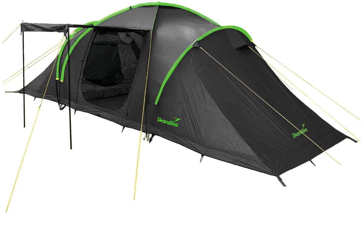 Skandika koepeltent Daytona 6 XL Protect - Tent voor 6 personen, 3 donkere slaapcabines, ingenaaide tentvloer, waterdicht, 2 m stahoogte, 3000 mm waterkolom | Kamperen, kampeertent