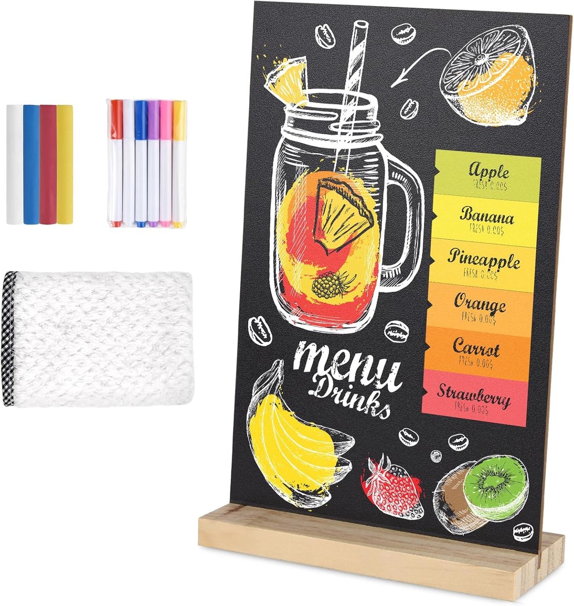 longziming - Krijtbord - Houten Voet - Dubbelzijdig Ontwerp 5 Mm Melamine Tafelblad En Vurenhouten Basis - 1 - Geschikt Voor Buffetlabels Tischnummers En DIY Decoratie Zwart