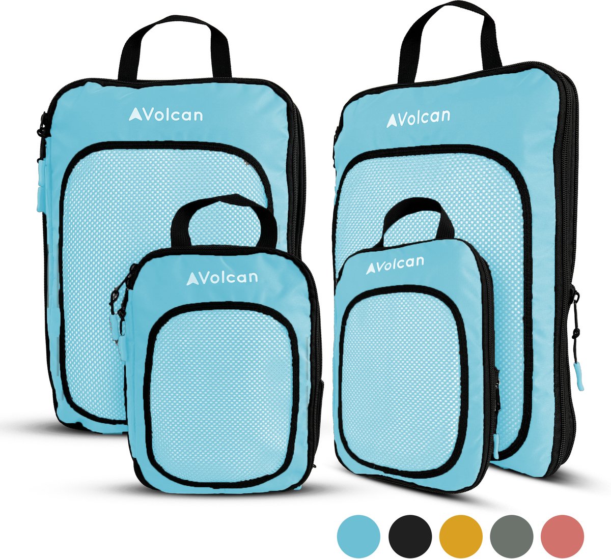 Volcan Compression Packing Cubes - Koffer Organizer Set - Met Compressierits - Backpack & Koffer - Set van 4 - Blauw