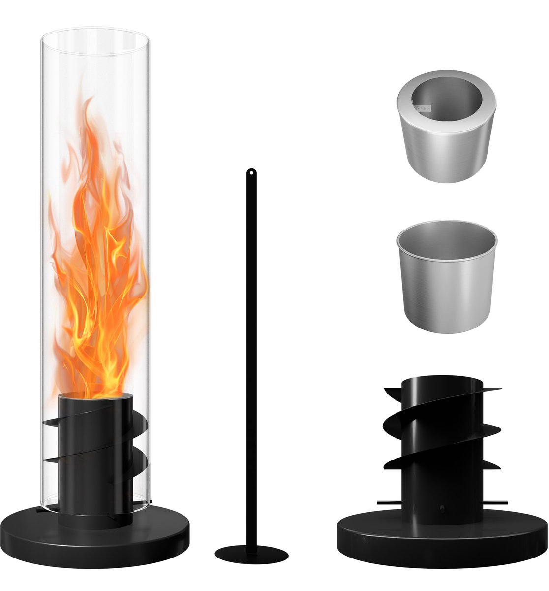 Aufun Onderhoudsvrij Bio-ethanolkachel - 56x13cm - Zwart - Premium Rvs & Glas Tafelvuur - Vrijstaand Terrashekeltje