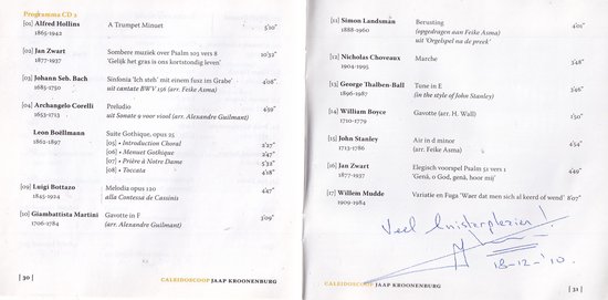 Programma CD 2 met titels en componisten van populaire orgelwerken.