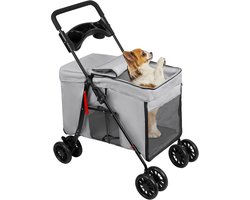PIPIPOXER-2-in-1 opvouwbare hondenbuggy voor honden en katten, grijs