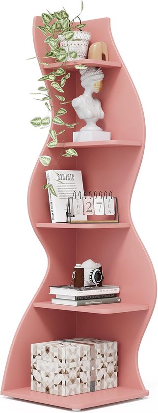 Tribesigns Boekenkast - Hoekplank met 5 planken - 50 x 48 x 179 cm - Modern Stroomlijn Het Ontwerp - Roze
