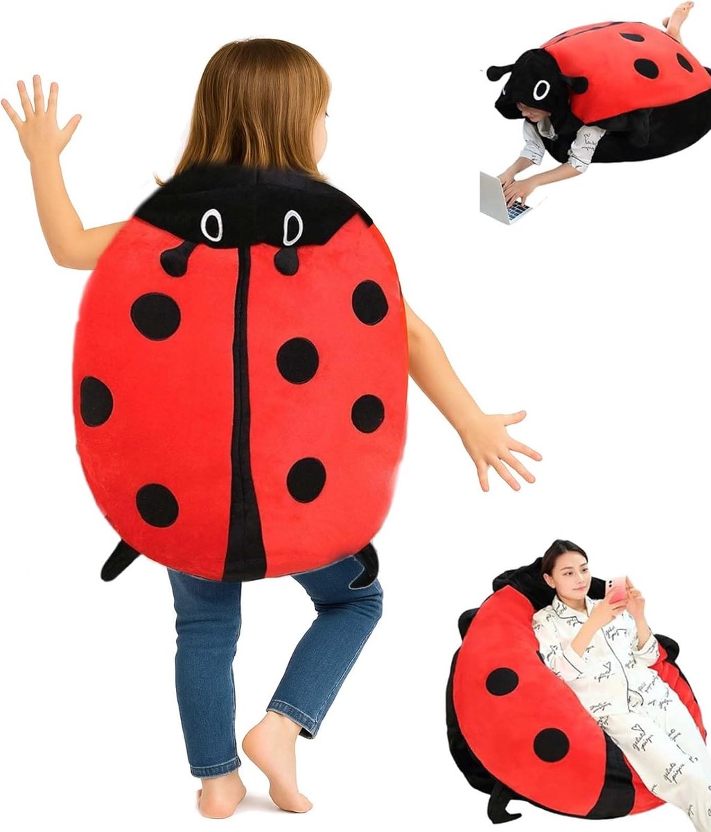KZQ Draagbaar Lieveheersbeestjeskussen, kind Gigantisch 60 cm / 23.6 inch Insectenkussen met Verwijderbare Hoes - Ultrazacht voor Kinderen en Volwassenen, Ideaals voor Slaap, Decoratie en Stressverlichting (Rood)